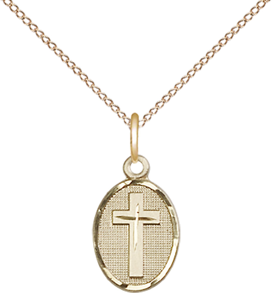 14kt Gold Filled Cross Pendant on a 18 inch Gold Filled Light Curb chain