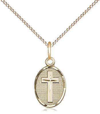 14kt Gold Filled Cross Pendant on a 18 inch Gold Filled Light Curb chain