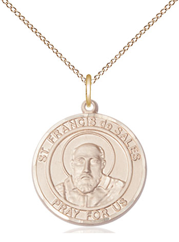 14kt Gold Filled Saint Francis de Sales Pendant on a 18 inch Gold Filled Light Curb chain