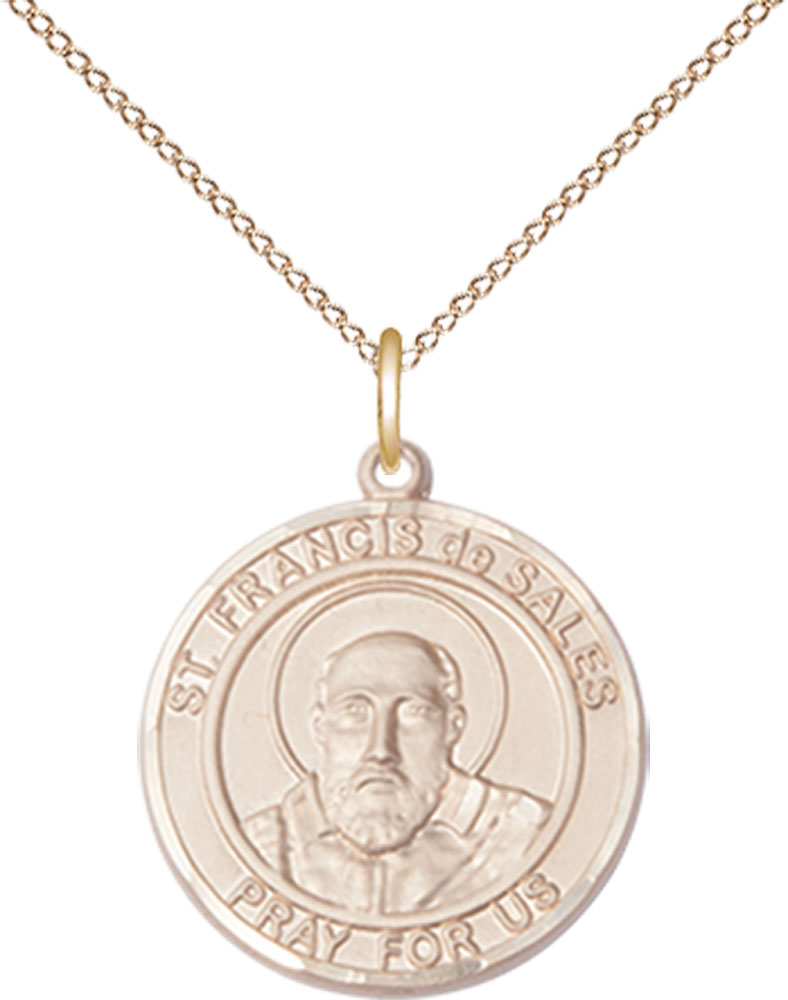 14kt Gold Filled Saint Francis de Sales Pendant on a 18 inch Gold Filled Light Curb chain