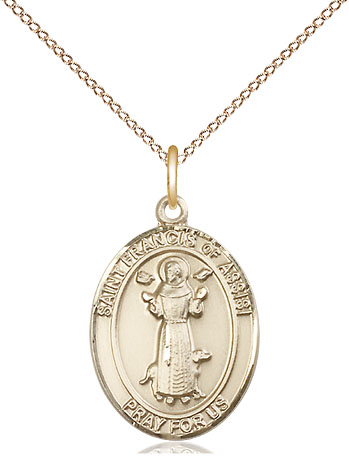 14kt Gold Filled Saint Francis of Assisi Pendant on a 18 inch Gold Filled Light Curb chain