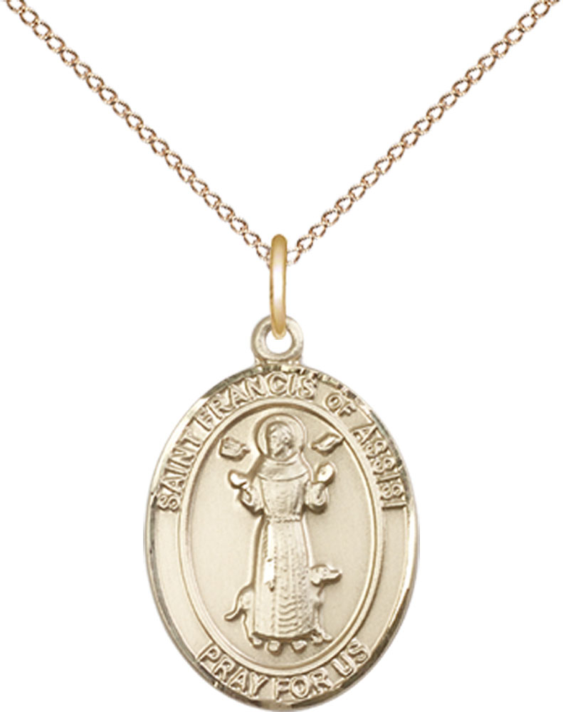 14kt Gold Filled Saint Francis of Assisi Pendant on a 18 inch Gold Filled Light Curb chain