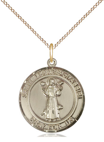 14kt Gold Filled Saint Francis of Assisi Pendant on a 18 inch Gold Filled Light Curb chain