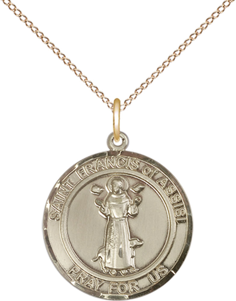 14kt Gold Filled Saint Francis of Assisi Pendant on a 18 inch Gold Filled Light Curb chain