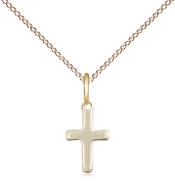 14kt Gold Filled Cross Pendant on a 18 inch Gold Filled Light Curb chain