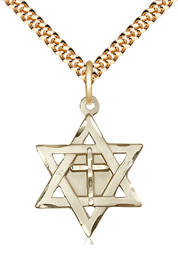 14kt Gold Filled Star of David w/ Cross Pendant on a 24 inch Gold Plate Heavy Curb chain