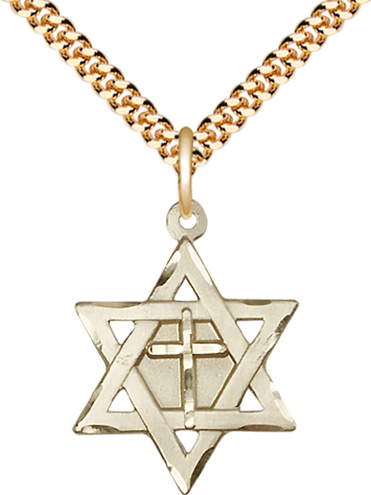 14kt Gold Filled Star of David w/ Cross Pendant on a 24 inch Gold Plate Heavy Curb chain