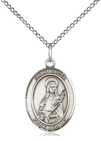 Sterling Silver Saint Lucia of Syracuse Pendant on a 18 inch Sterling Silver Light Curb chain