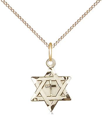 14kt Gold Filled Star of David w/ Cross Pendant on a 18 inch Gold Filled Light Curb chain