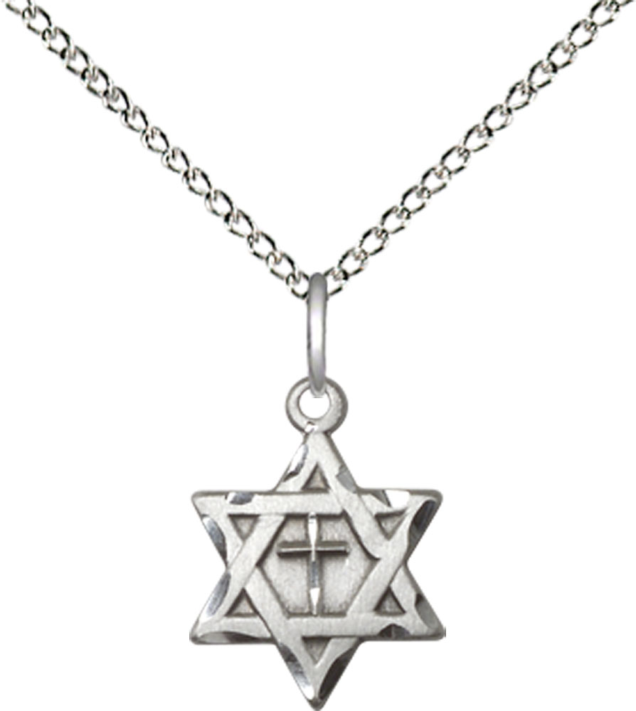 Sterling Silver Star of David w/ Cross Pendant on a 18 inch Sterling Silver Light Curb chain