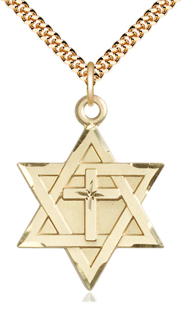 14kt Gold Filled Star of David w/ Cross Pendant on a 24 inch Gold Plate Heavy Curb chain