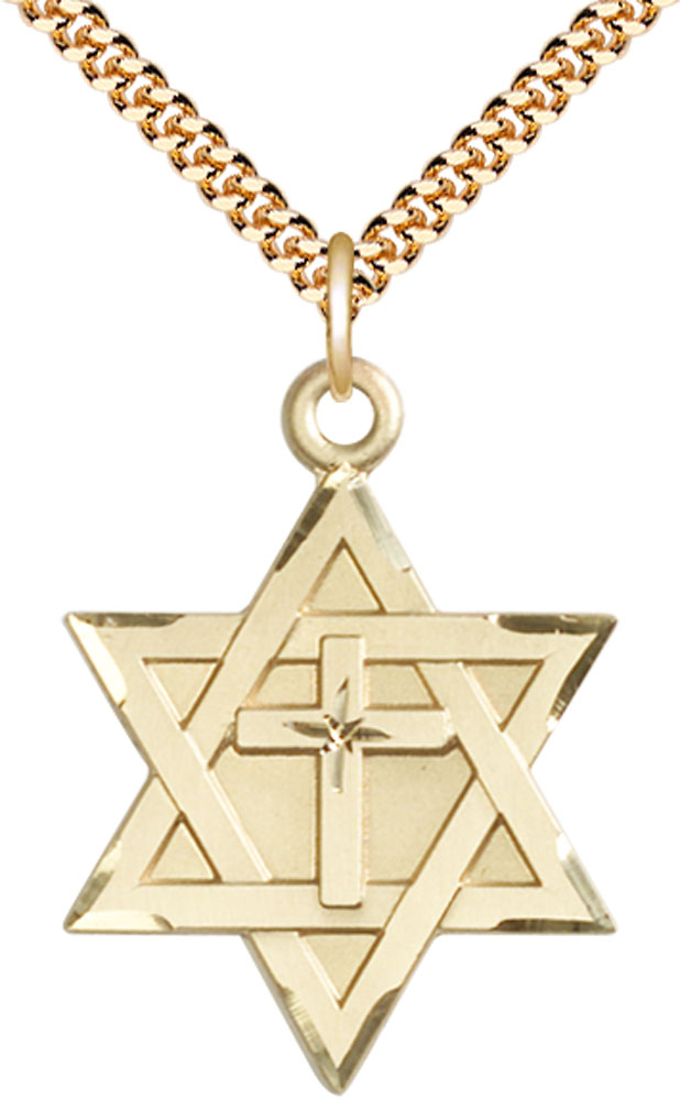 14kt Gold Filled Star of David w/ Cross Pendant on a 24 inch Gold Plate Heavy Curb chain