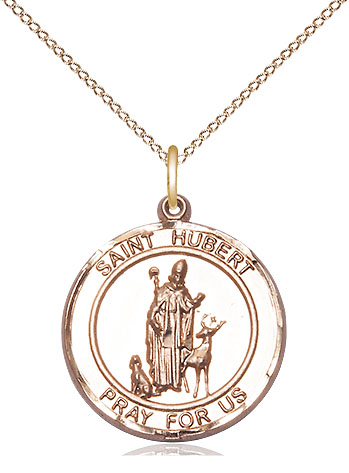 14kt Gold Filled Saint Hubert of Liege Pendant on a 18 inch Gold Filled Light Curb chain