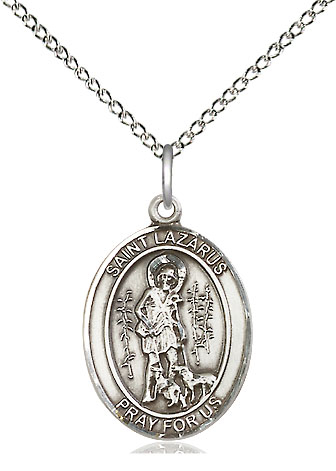 Sterling Silver Saint Lazarus Pendant on a 18 inch Sterling Silver Light Curb chain