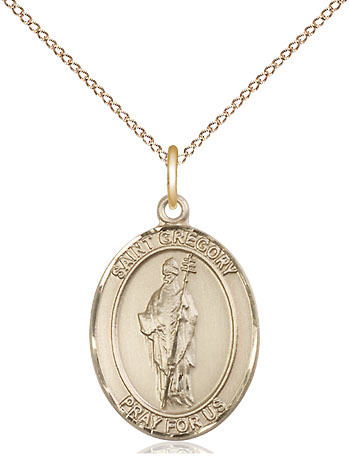 14kt Gold Filled Saint Gregory the Great Pendant on a 18 inch Gold Filled Light Curb chain