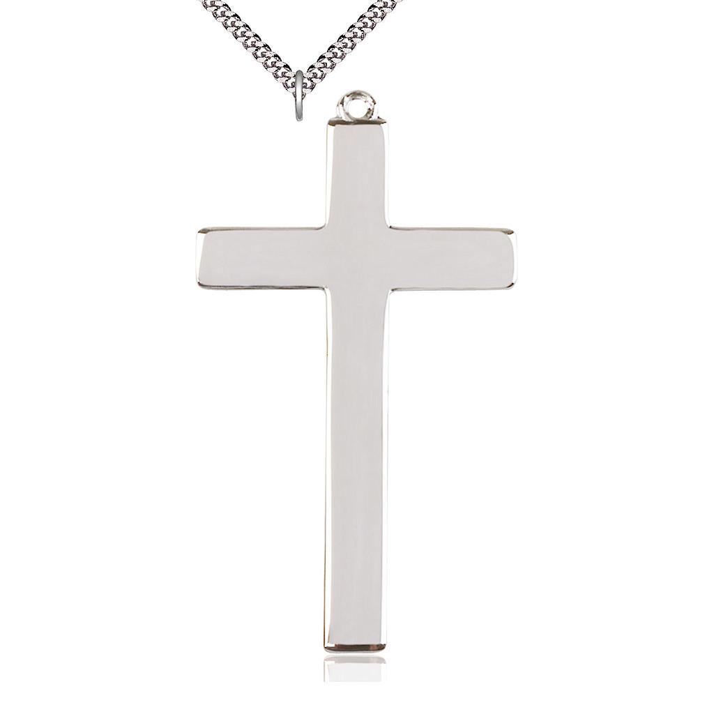 Sterling Silver Cross Pendant on a 24 inch Light Rhodium Heavy Curb chain