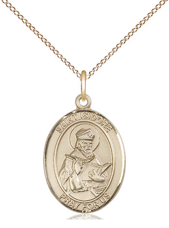 14kt Gold Filled Saint Isidore of Seville Pendant on a 18 inch Gold Filled Light Curb chain