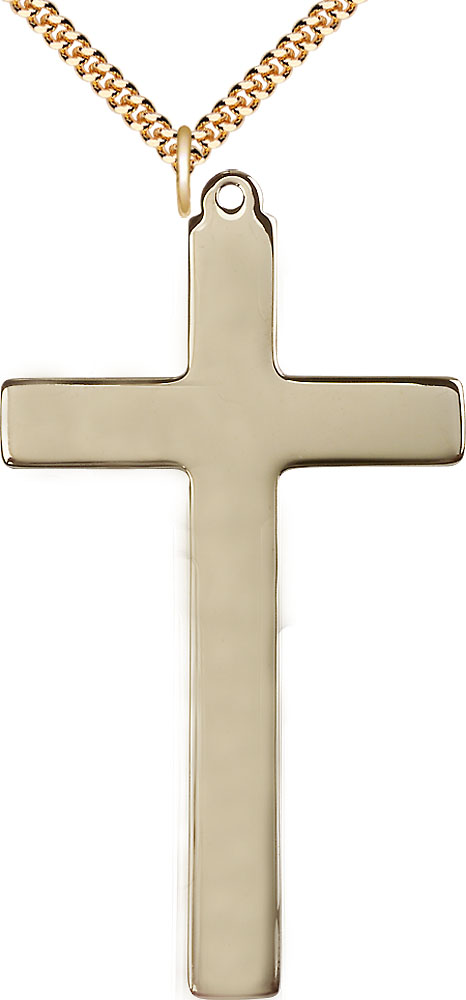 14kt Gold Filled Choir Cross Pendant on a 24 inch Gold Plate Heavy Curb chain