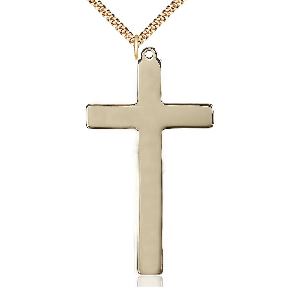 14kt Gold Filled Choir Cross Pendant on a 24 inch Gold Plate Heavy Curb chain