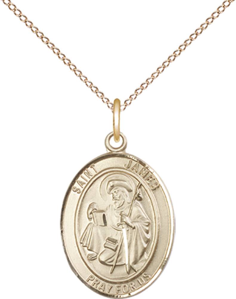 14kt Gold Filled Saint James the Greater Pendant on a 18 inch Gold Filled Light Curb chain