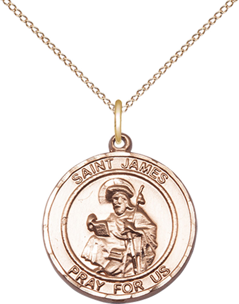 14kt Gold Filled Saint James the Greater Pendant on a 18 inch Gold Filled Light Curb chain