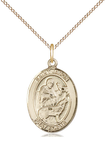 14kt Gold Filled Saint Jason Pendant on a 18 inch Gold Filled Light Curb chain