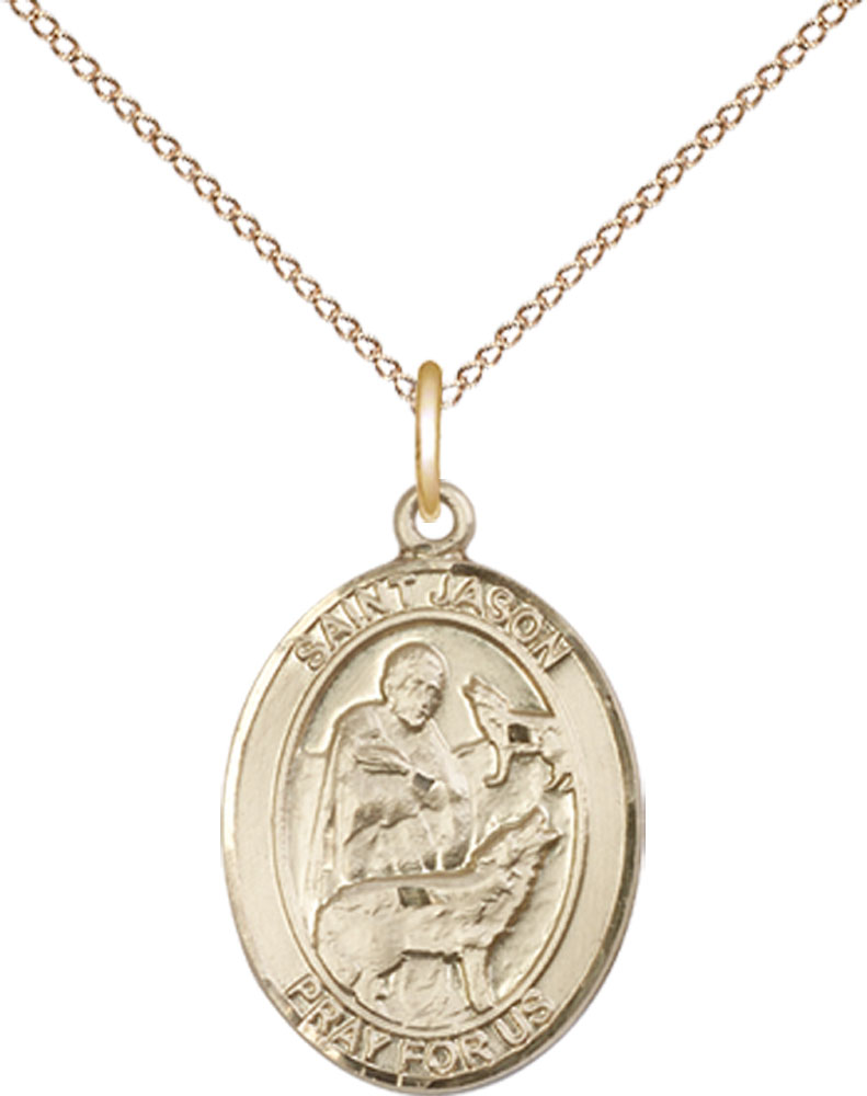 14kt Gold Filled Saint Jason Pendant on a 18 inch Gold Filled Light Curb chain