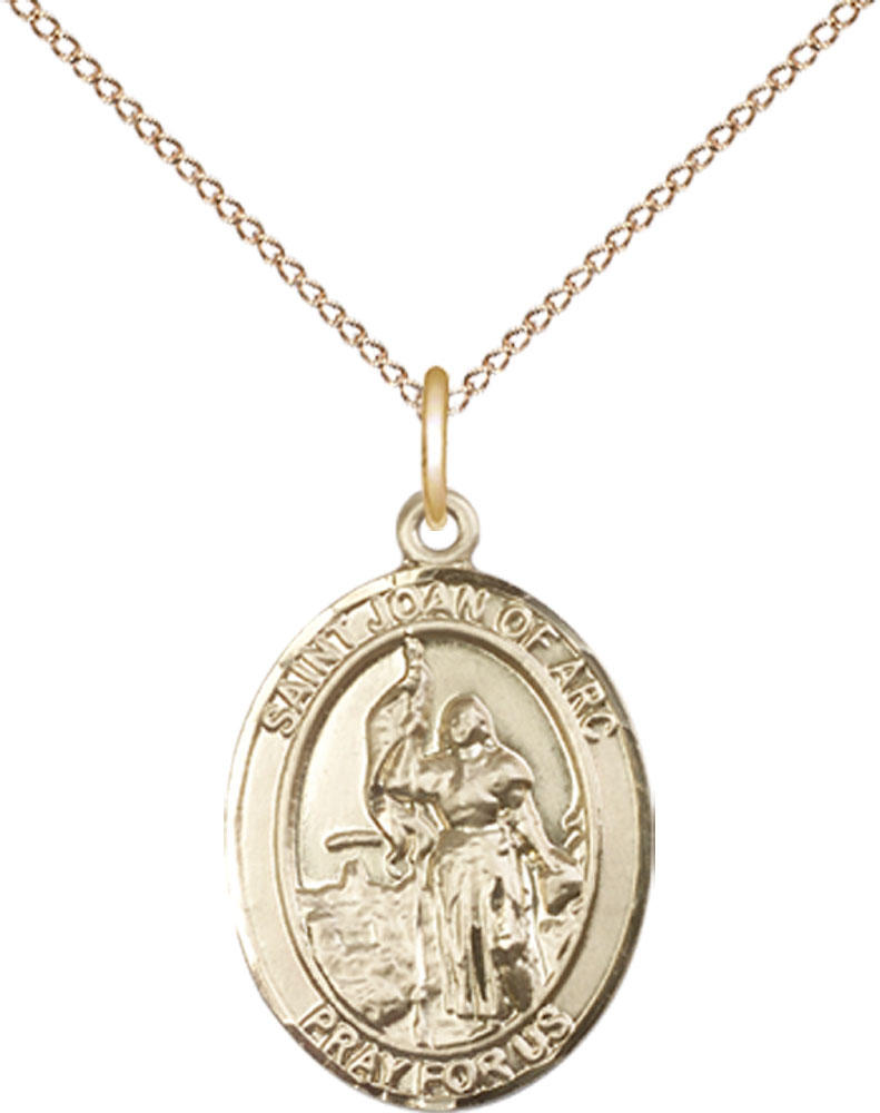 14kt Gold Filled Saint Joan of Arc Pendant on a 18 inch Gold Filled Light Curb chain
