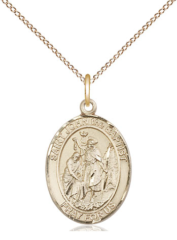 14kt Gold Filled Saint John the Baptist Pendant on a 18 inch Gold Filled Light Curb chain