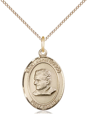 14kt Gold Filled Saint John Bosco Pendant on a 18 inch Gold Filled Light Curb chain