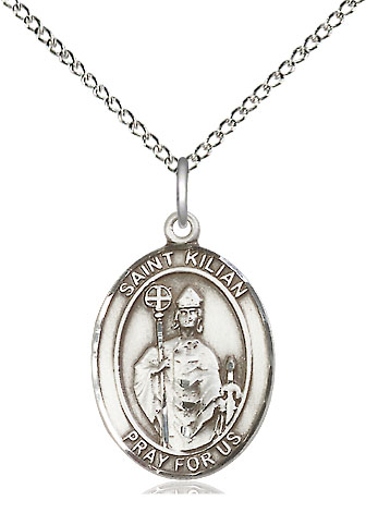 Sterling Silver Saint Kilian Pendant on a 18 inch Sterling Silver Light Curb chain