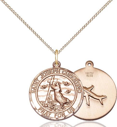 14kt Gold Filled Saint Joseph of Cupertino Pendant on a 18 inch Gold Filled Light Curb chain