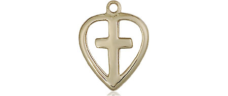 14kt Gold Heart Cross Medal