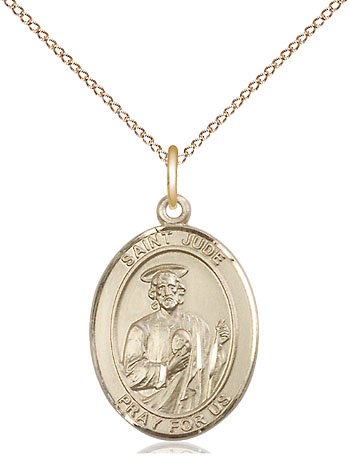 14kt Gold Filled Saint Jude Pendant on a 18 inch Gold Filled Light Curb chain