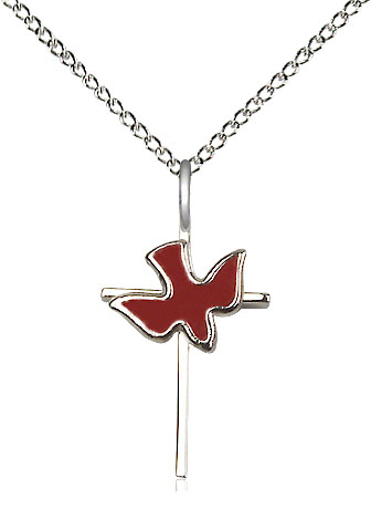 Sterling Silver Cross Holy Spirit Pendant on a 18 inch Sterling Silver Light Curb chain