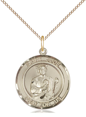 14kt Gold Filled Saint Jude Pendant on a 18 inch Gold Filled Light Curb chain