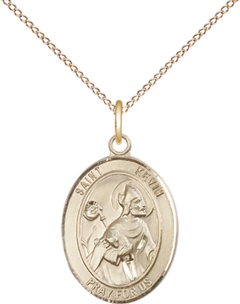 14kt Gold Filled Saint Kevin Pendant on a 18 inch Gold Filled Light Curb chain