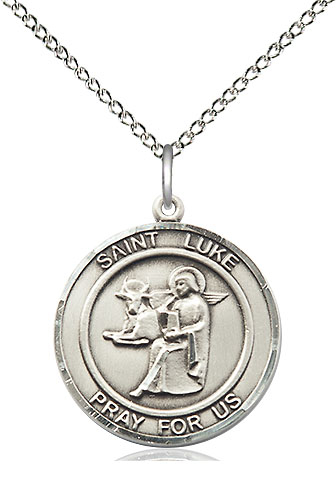 Sterling Silver Saint Luke the Apostle Pendant on a 18 inch Sterling Silver Light Curb chain