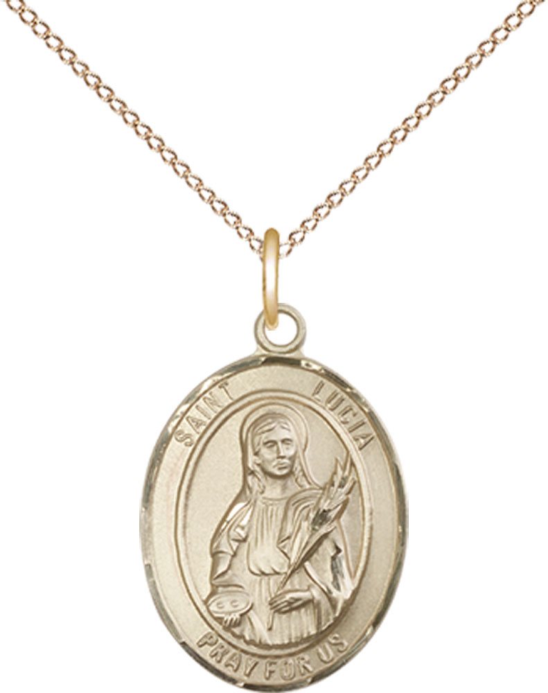 14kt Gold Filled Saint Lucia of Syracuse Pendant on a 18 inch Gold Filled Light Curb chain