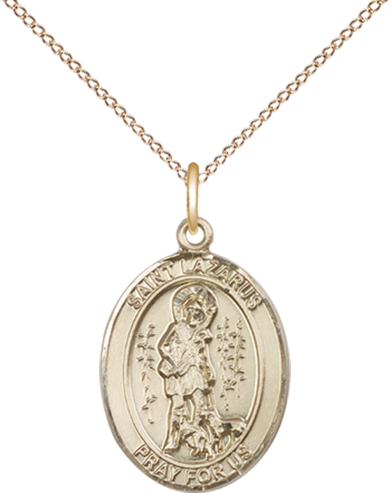 14kt Gold Filled Saint Lazarus Pendant on a 18 inch Gold Filled Light Curb chain