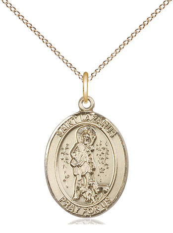 14kt Gold Filled Saint Lazarus Pendant on a 18 inch Gold Filled Light Curb chain