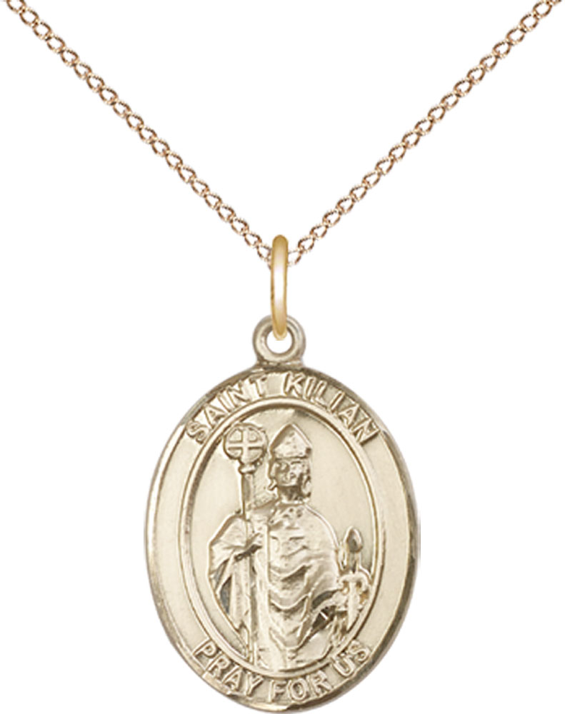 14kt Gold Filled Saint Kilian Pendant on a 18 inch Gold Filled Light Curb chain
