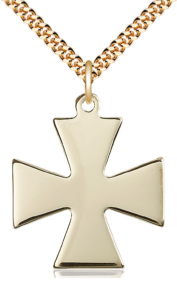 14kt Gold Filled Surfer Cross Pendant on a 24 inch Gold Plate Heavy Curb chain