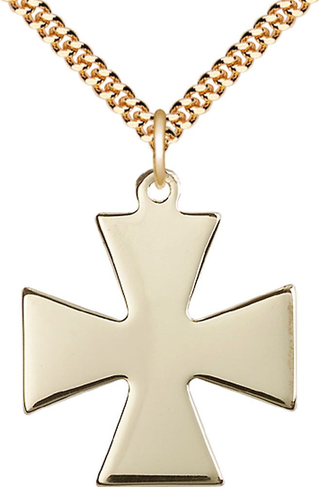 14kt Gold Filled Surfer Cross Pendant on a 24 inch Gold Plate Heavy Curb chain