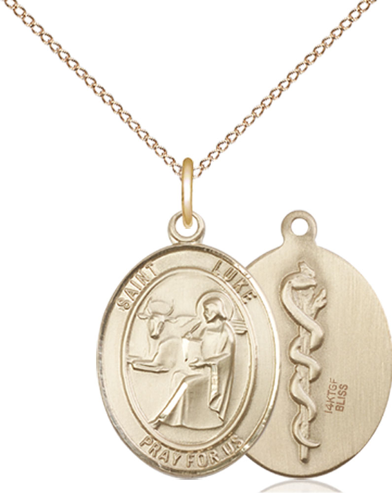 14kt Gold Filled Saint Luke the Apostle Pendant on a 18 inch Gold Filled Light Curb chain