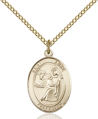 14kt Gold Filled Saint Luke the Apostle Pendant on a 18 inch Gold Filled Light Curb chain