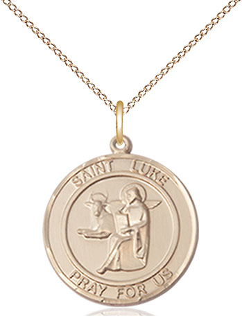 14kt Gold Filled Saint Luke the Apostle Pendant on a 18 inch Gold Filled Light Curb chain