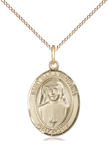 14kt Gold Filled Saint Maria Faustina Pendant on a 18 inch Gold Filled Light Curb chain