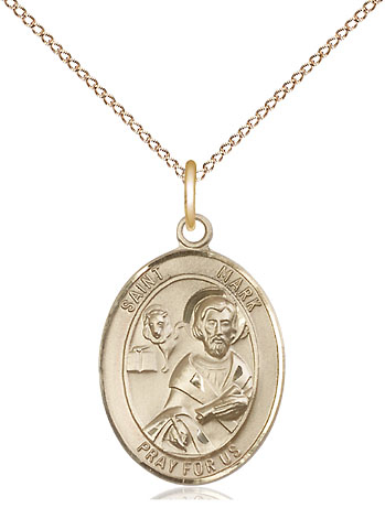 14kt Gold Filled Saint Mark the Evangelist Pendant on a 18 inch Gold Filled Light Curb chain