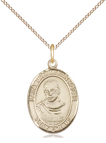 14kt Gold Filled Saint Maximilian Kolbe Pendant on a 18 inch Gold Filled Light Curb chain